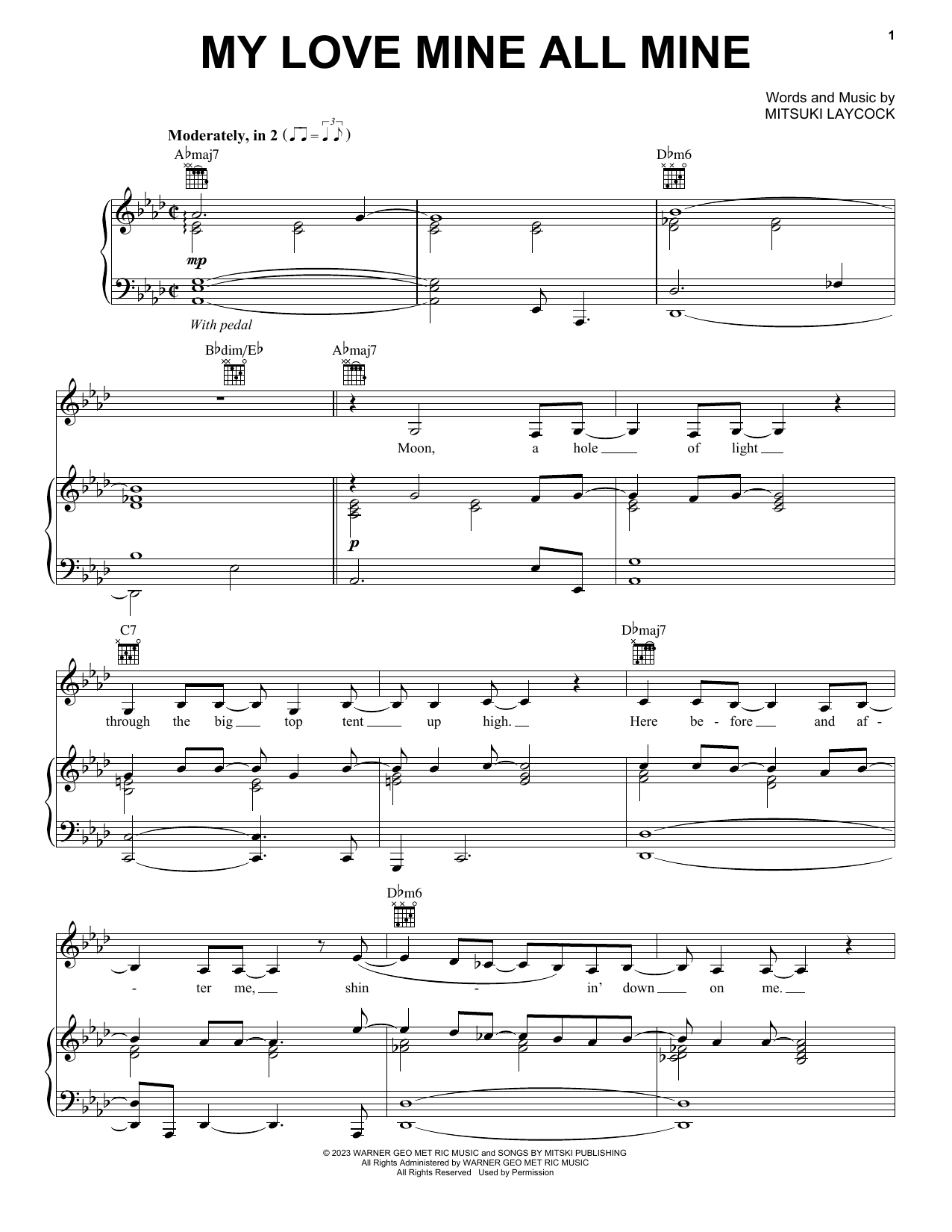 Mitski My Love Mine All Mine sheet music notes and chords arranged for Piano, Vocal & Guitar Chords (Right-Hand Melody)