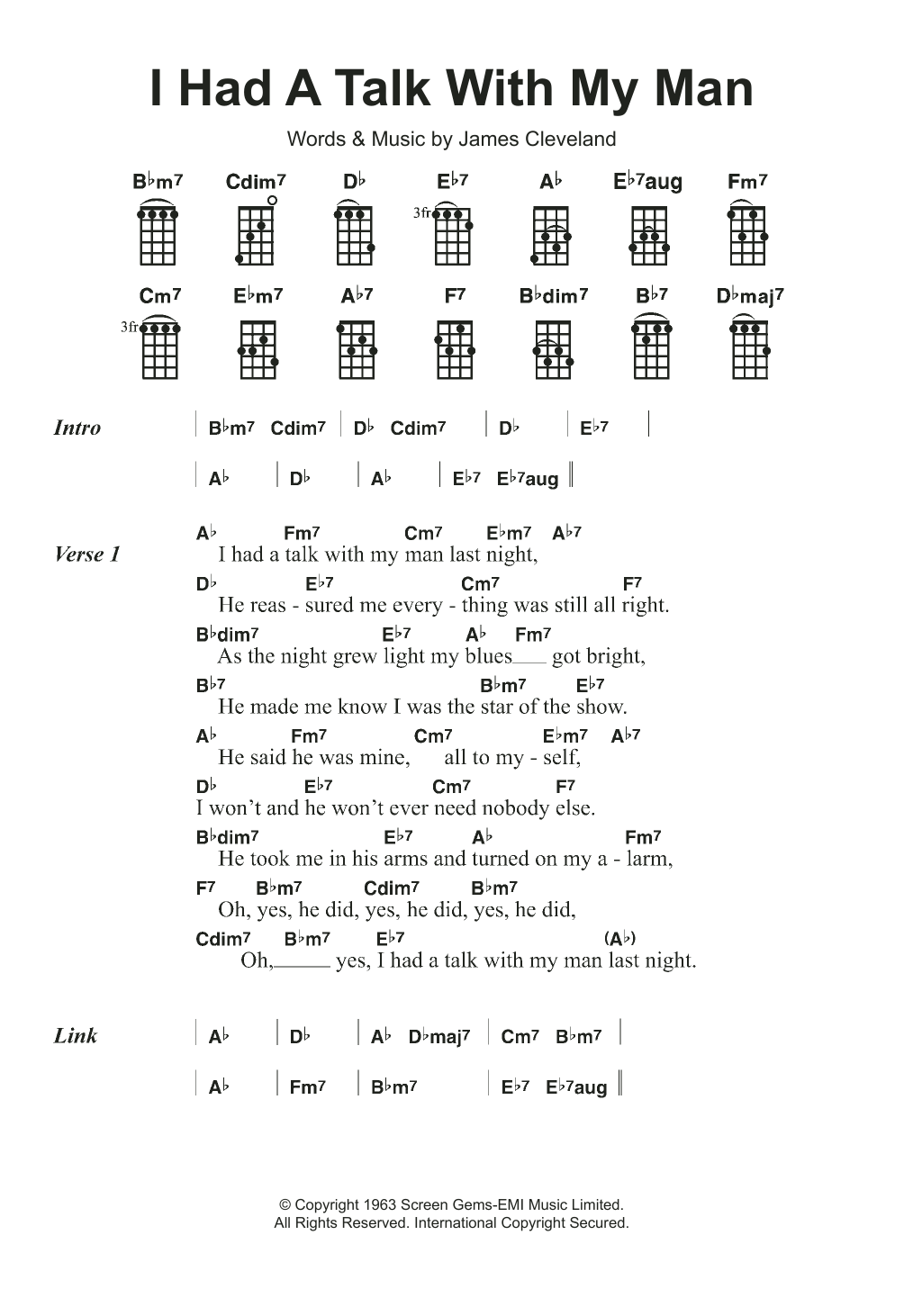 Mitty Collier I Had A Talk With My Man sheet music notes and chords arranged for Ukulele