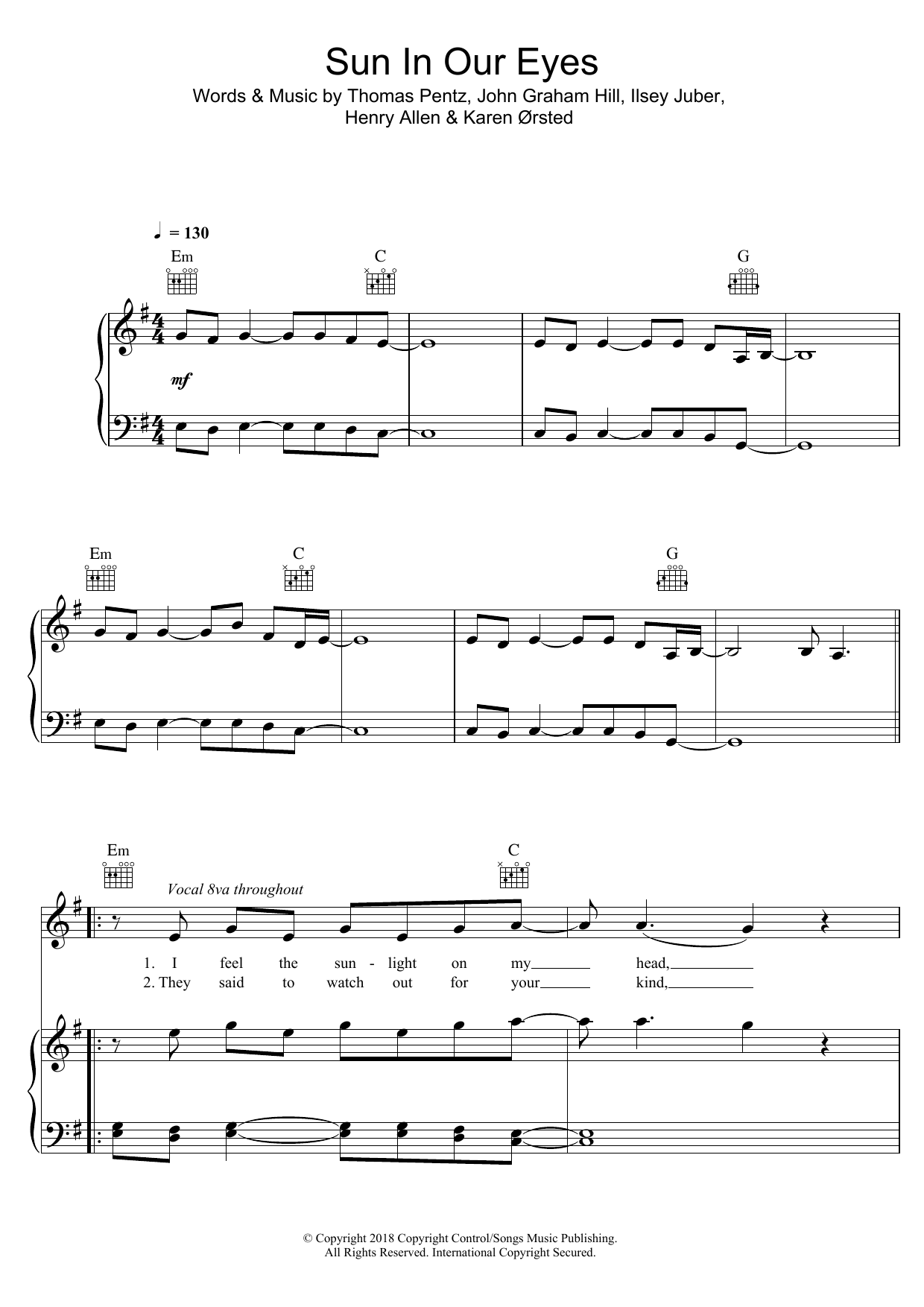MO Sun In Our Eyes sheet music notes and chords arranged for Piano, Vocal & Guitar Chords