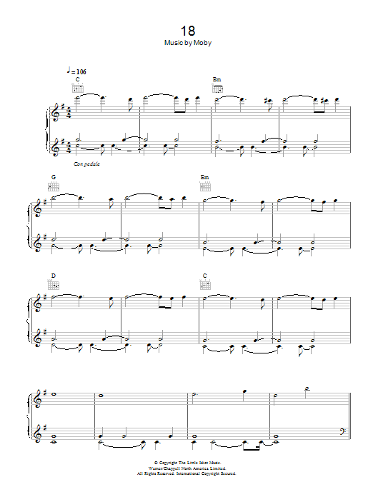 Moby 18 sheet music notes and chords arranged for Piano Solo
