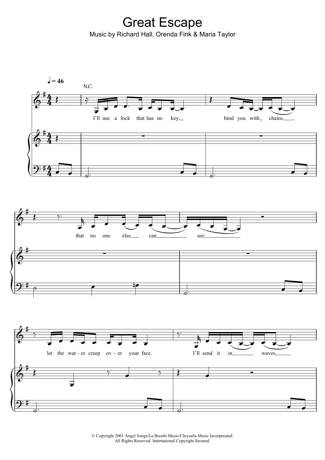 Moby Great Escape sheet music notes and chords arranged for Piano, Vocal & Guitar Chords