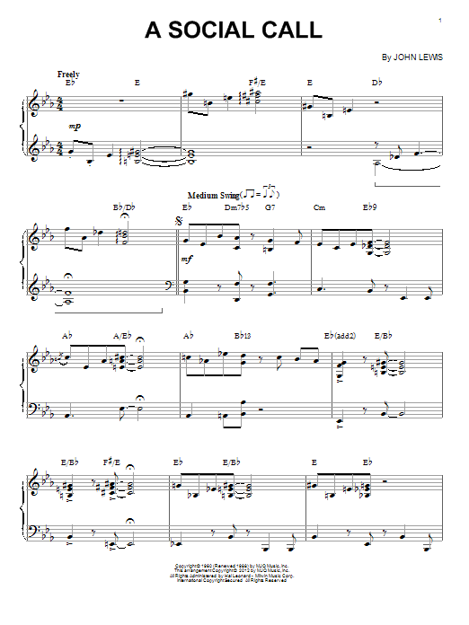 Modern Jazz Quartet A Social Call (arr. Brent Edstrom) sheet music notes and chords arranged for Piano Solo