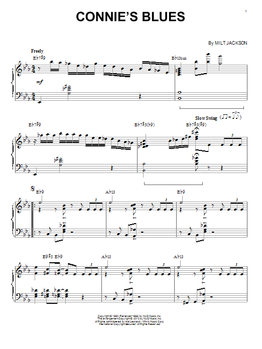 Modern Jazz Quartet Connie's Blues (arr. Brent Edstrom) sheet music notes and chords arranged for Piano Solo