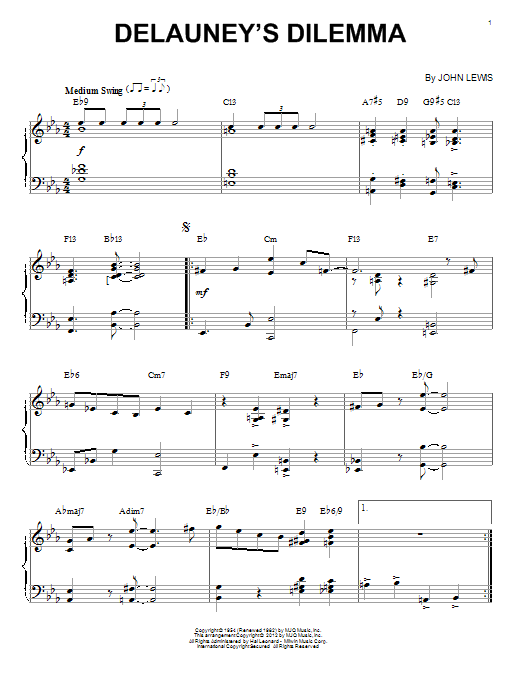 Modern Jazz Quartet Delauney's Dilemma (arr. Brent Edstrom) sheet music notes and chords arranged for Piano Solo