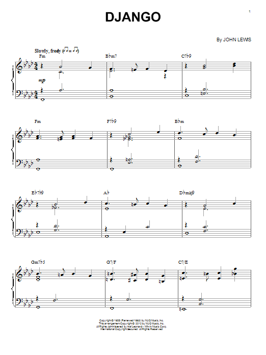 Modern Jazz Quartet Django (arr. Brent Edstrom) sheet music notes and chords arranged for Piano Solo