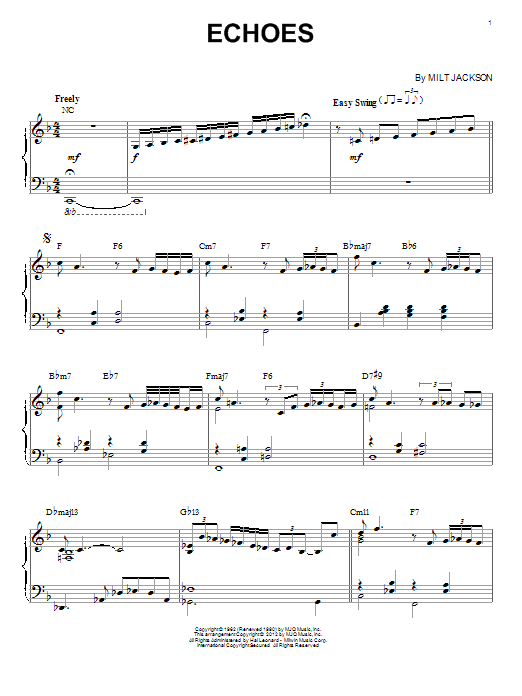 Modern Jazz Quartet Echoes (arr. Brent Edstrom) sheet music notes and chords arranged for Piano Solo