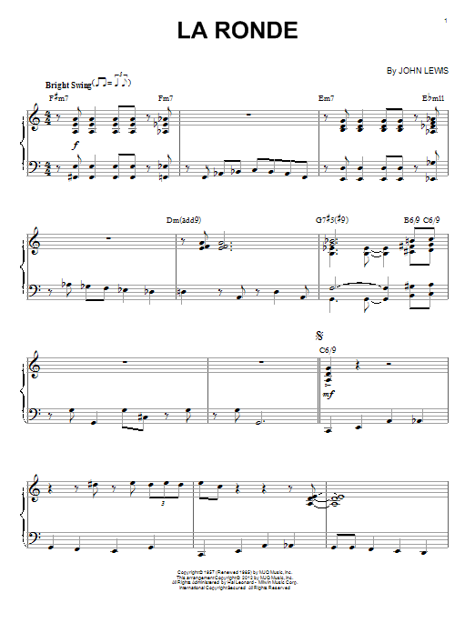 Modern Jazz Quartet La Ronde (arr. Brent Edstrom) sheet music notes and chords arranged for Piano Solo