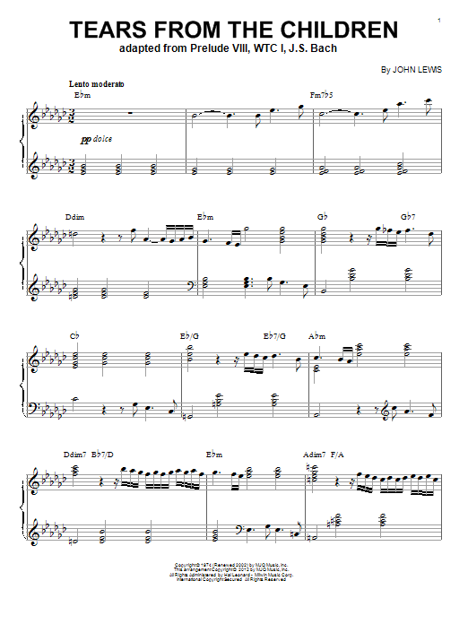 Modern Jazz Quartet Tears From The Children (arr. Brent Edstrom) sheet music notes and chords arranged for Piano Solo