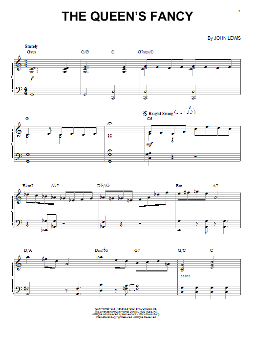 Modern Jazz Quartet The Queen's Fancy (arr. Brent Edstrom) sheet music notes and chords arranged for Piano Solo