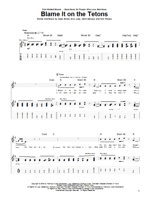 Modest Mouse Blame It On The Tetons sheet music notes and chords arranged for Guitar Tab