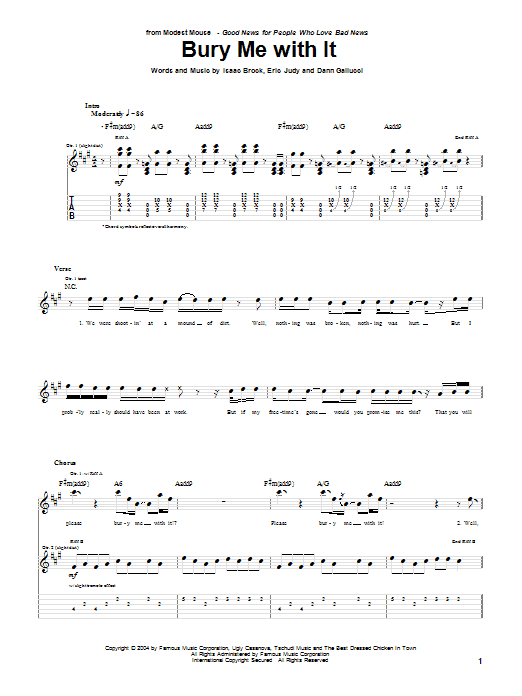 Modest Mouse Bury Me With It sheet music notes and chords arranged for Guitar Tab