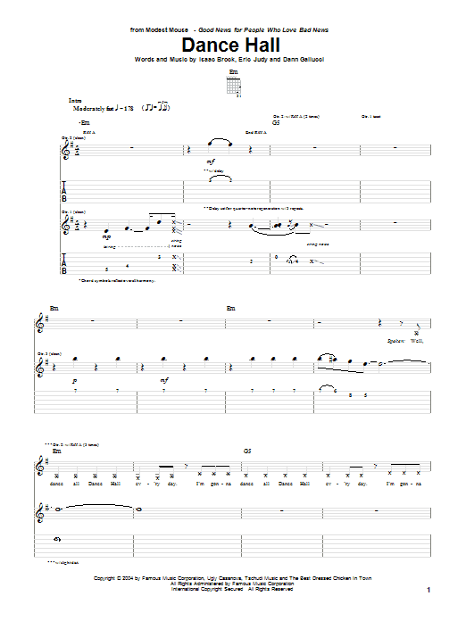 Modest Mouse Dance Hall sheet music notes and chords arranged for Guitar Tab