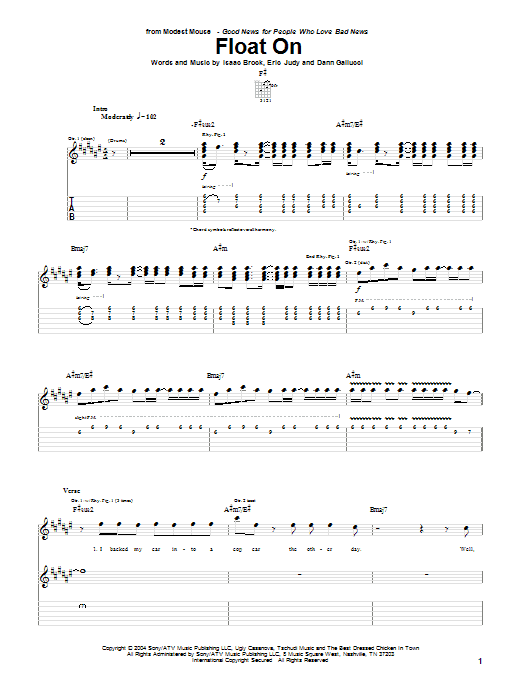 Modest Mouse Float On sheet music notes and chords arranged for Guitar Lead Sheet