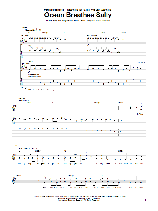 Modest Mouse Ocean Breathes Salty sheet music notes and chords arranged for Guitar Tab