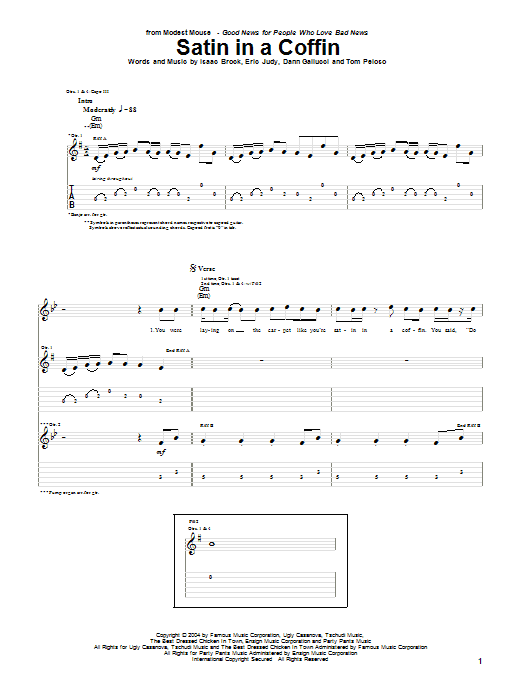 Modest Mouse Satin In A Coffin sheet music notes and chords arranged for Guitar Tab