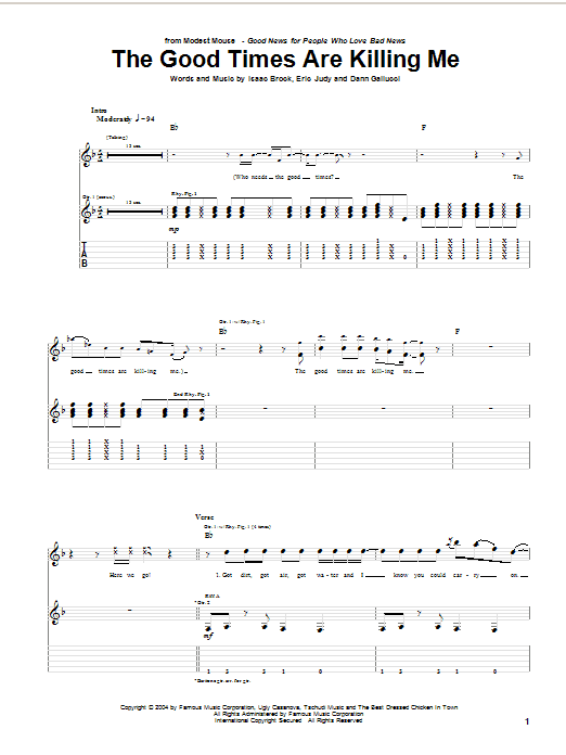 Modest Mouse The Good Times Are Killing Me sheet music notes and chords arranged for Guitar Tab