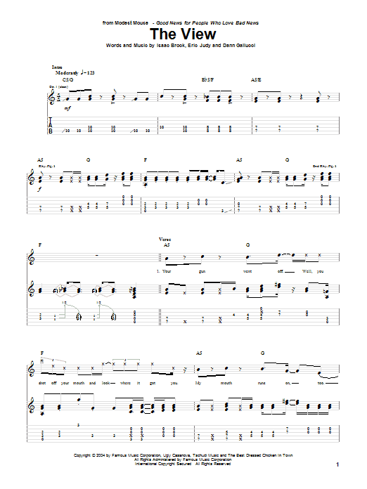 Modest Mouse The View sheet music notes and chords arranged for Guitar Tab