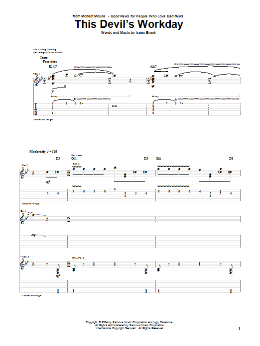 Modest Mouse This Devil's Workday sheet music notes and chords arranged for Guitar Tab