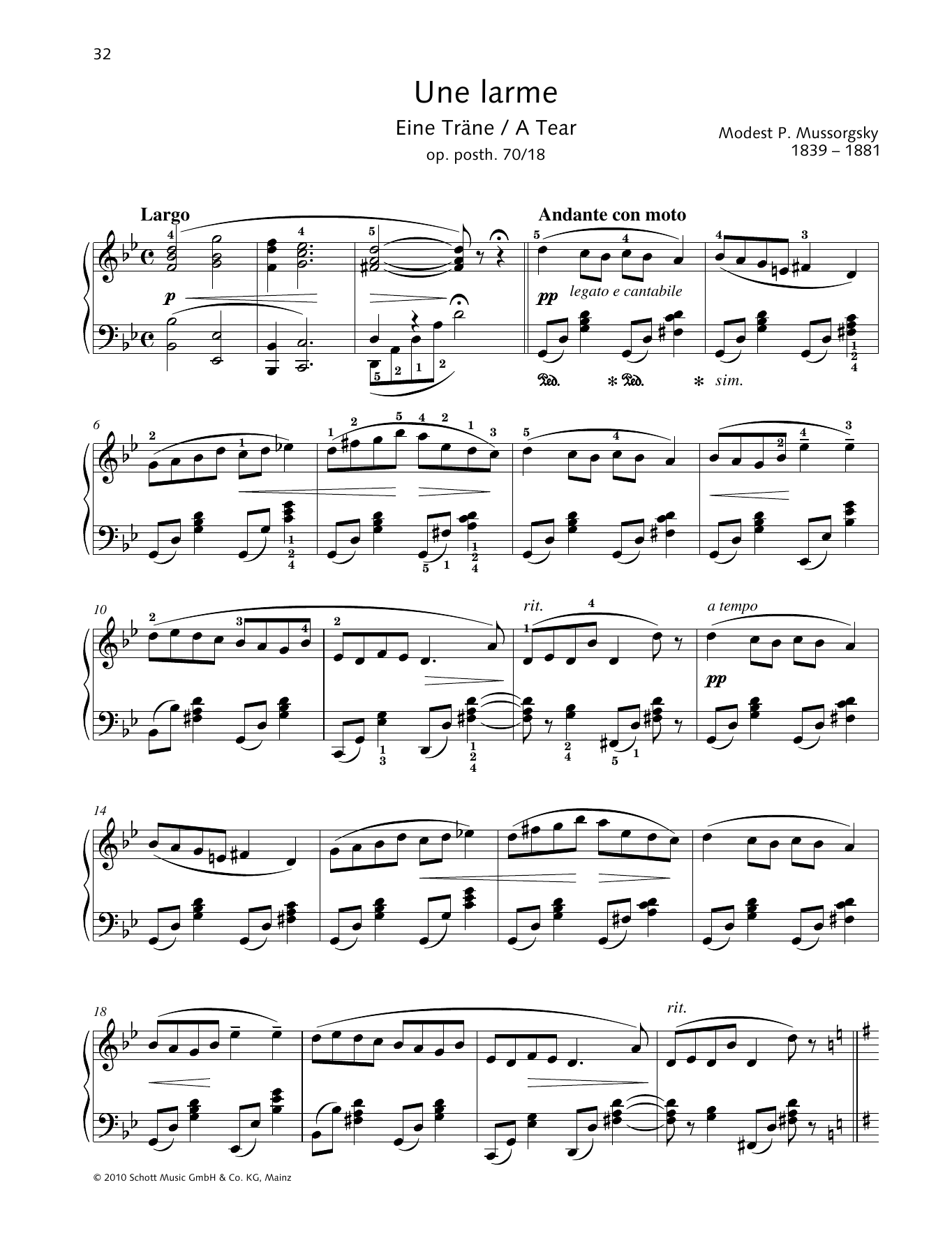 Modest Mussorgsky A Tear sheet music notes and chords arranged for Piano Solo