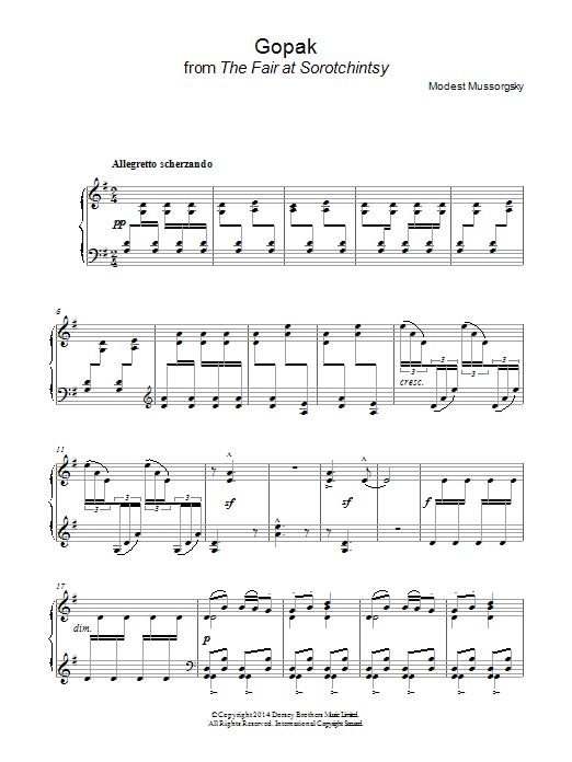 Modest Mussorgsky Gopak (from Sorotchinsky Fair) sheet music notes and chords arranged for Piano Solo