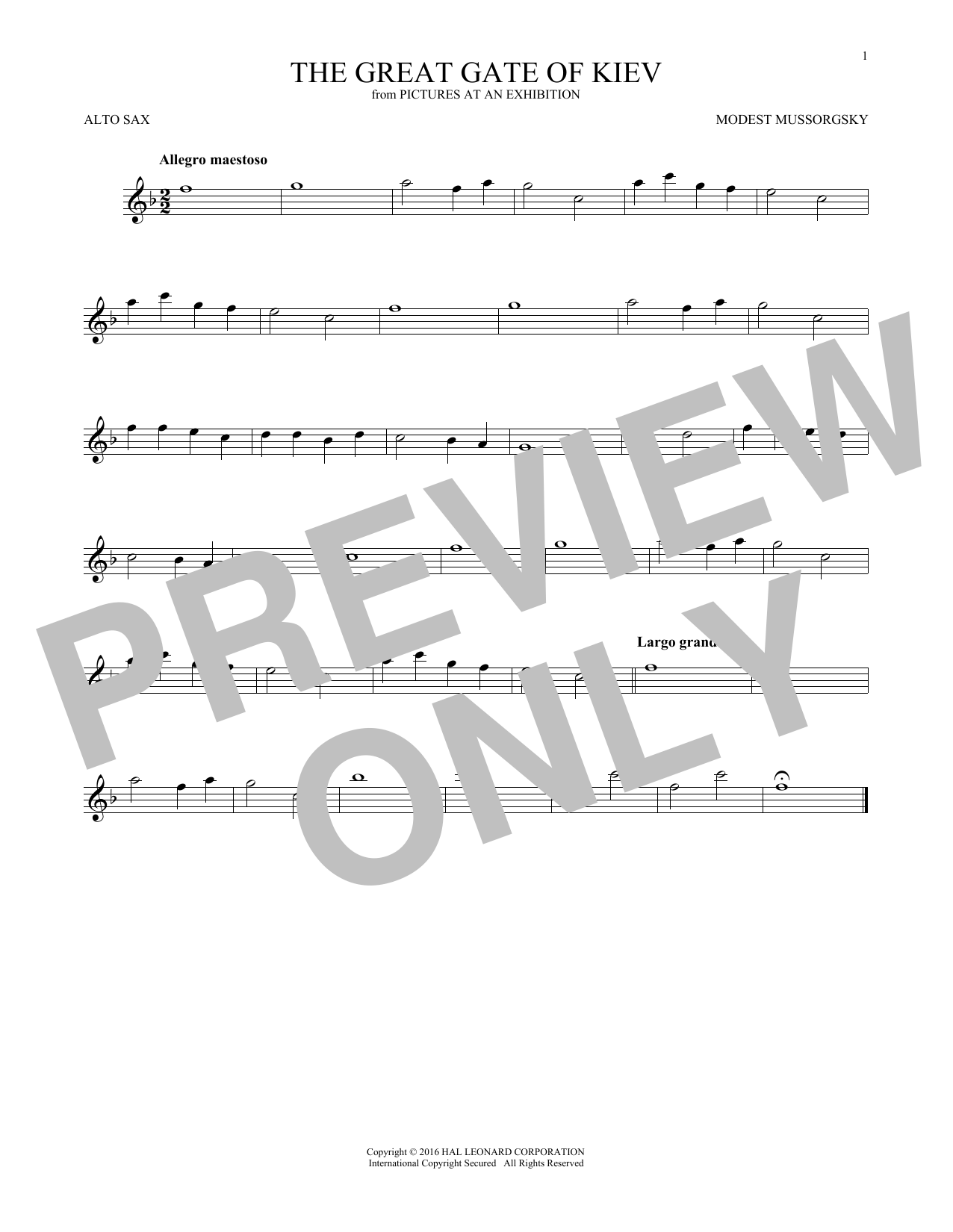 Modest Mussorgsky Great Gate Of Kiev sheet music notes and chords arranged for French Horn Solo
