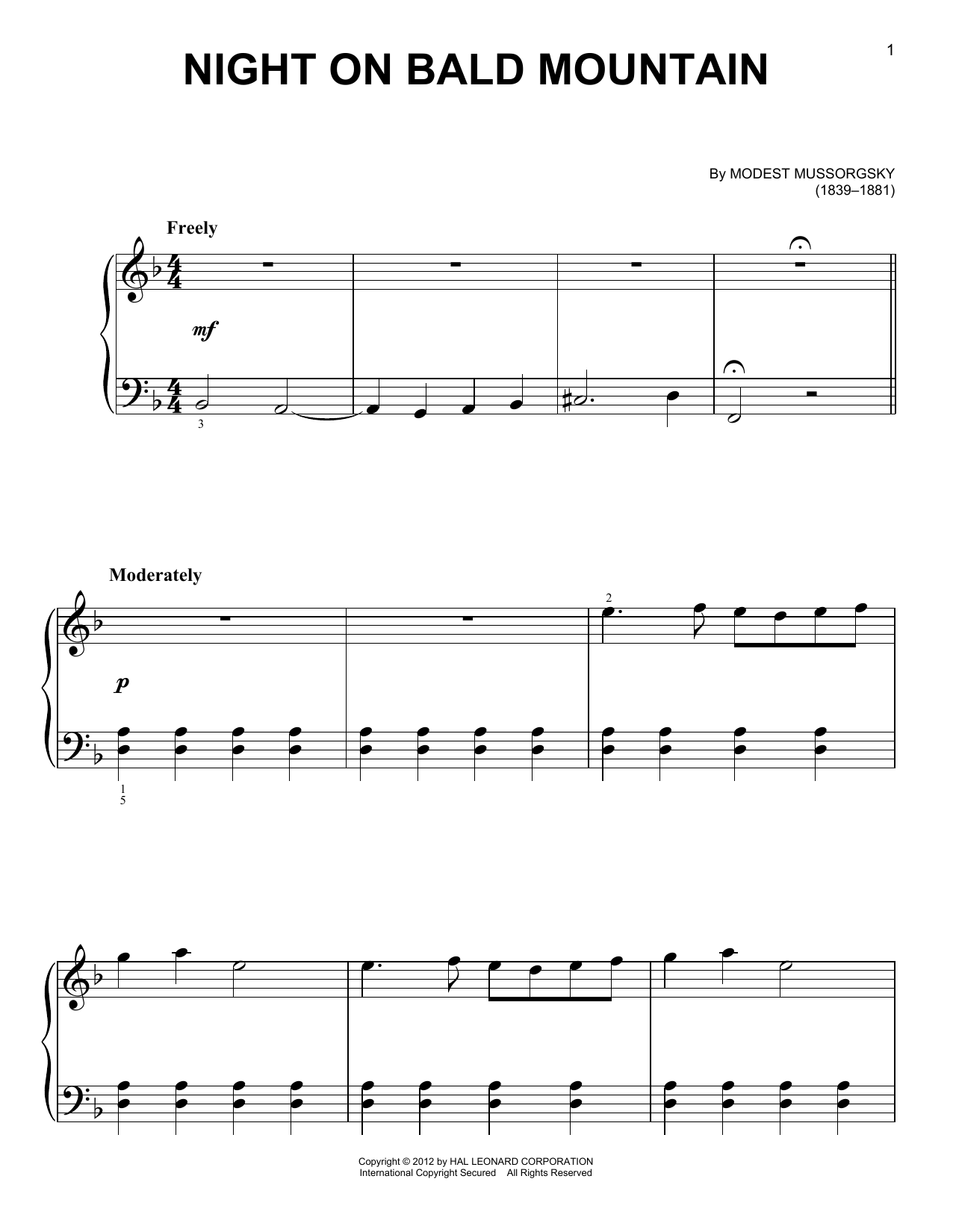 Modest Mussorgsky Night On Bald Mountain sheet music notes and chords arranged for Violin Duet