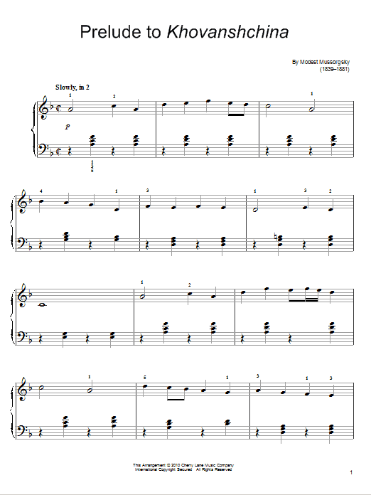 Modest Mussorgsky Prelude To Khovanshchina sheet music notes and chords arranged for Easy Piano