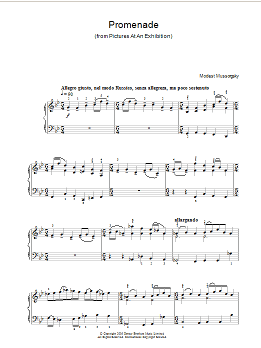 Modest Mussorgsky Promenade (from Pictures At An Exhibition) sheet music notes and chords arranged for Easy Piano