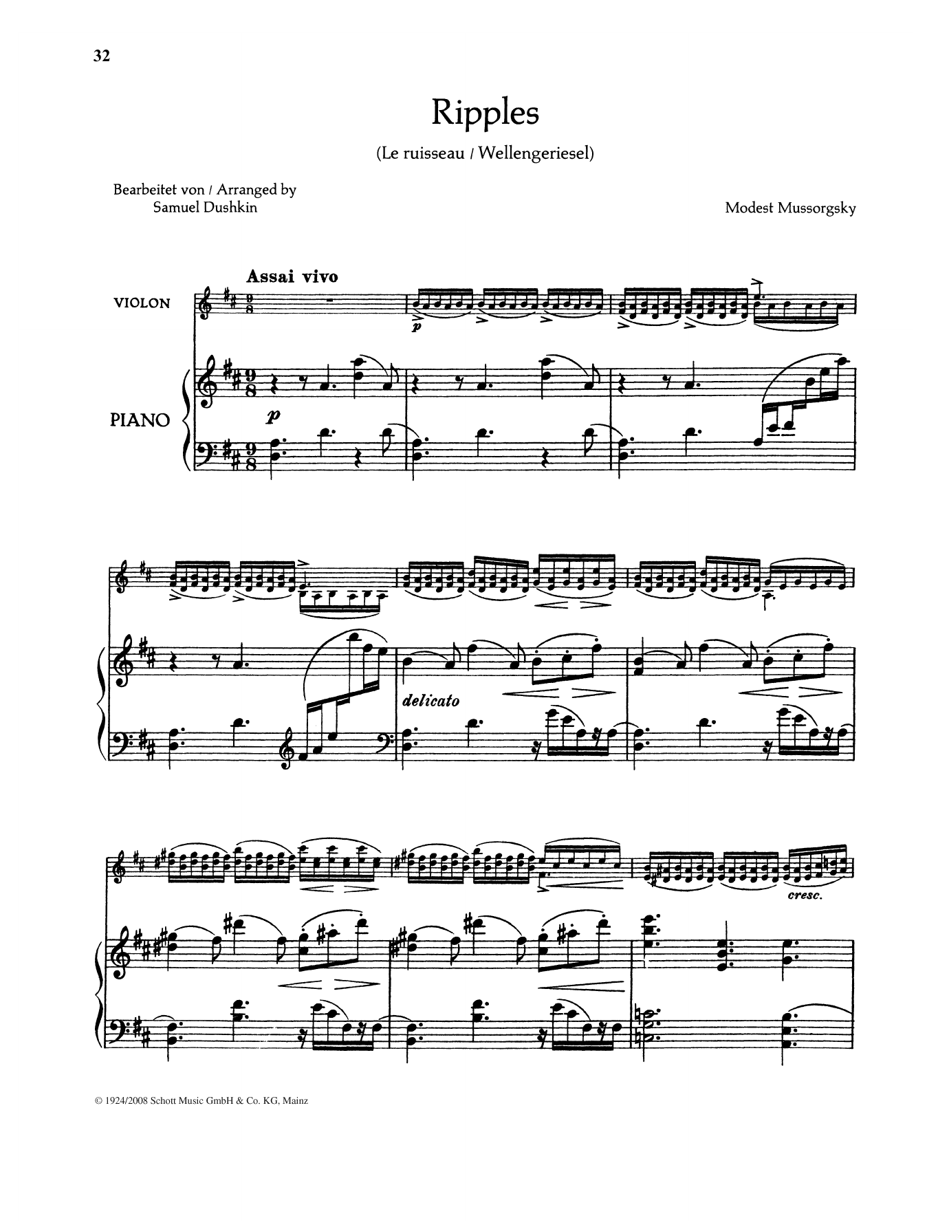 Modest Mussorgsky Ripples sheet music notes and chords arranged for String Solo