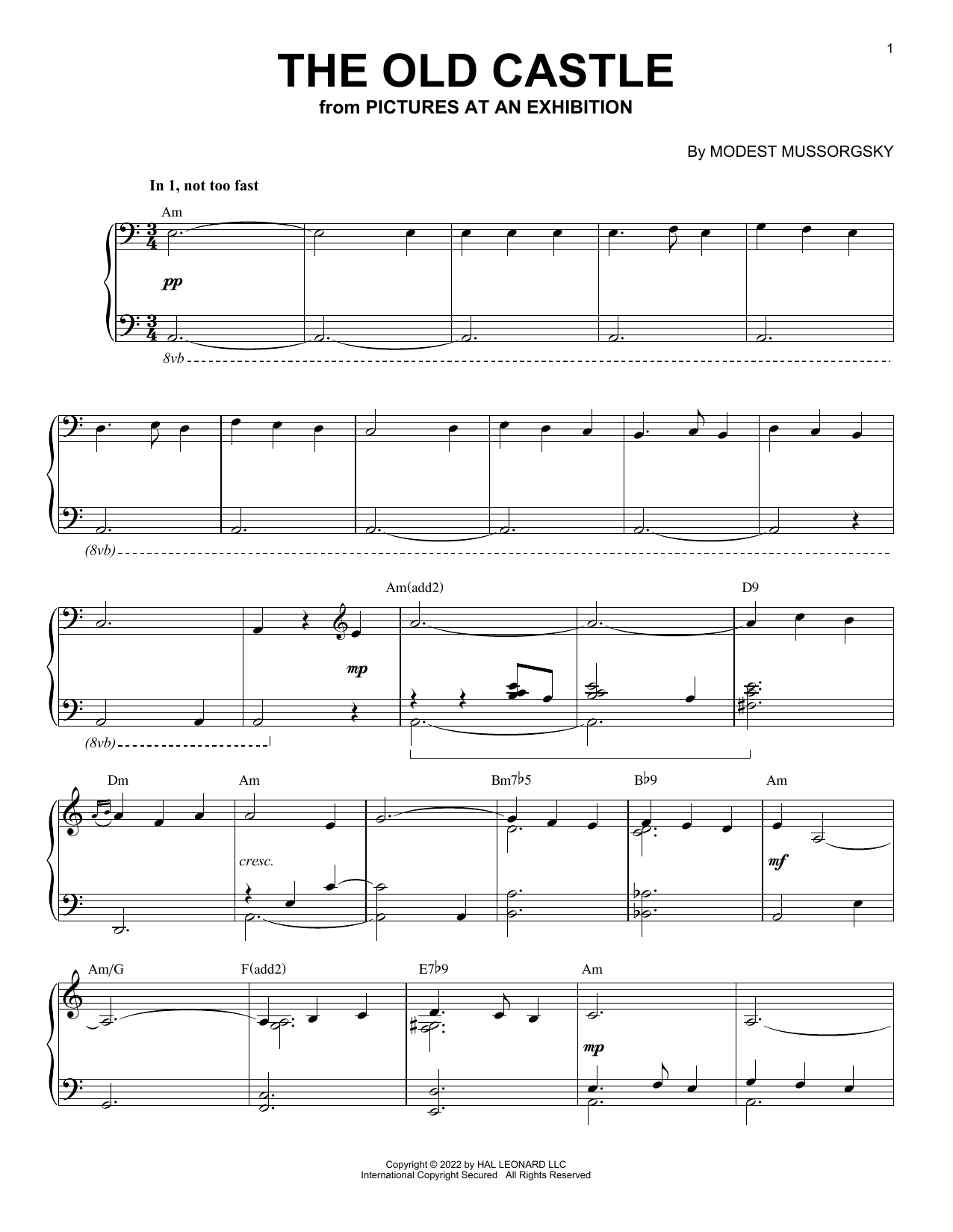 Modest Mussorgsky The Old Castle [Jazz version] (arr. Brent Edstrom) sheet music notes and chords arranged for Piano Solo