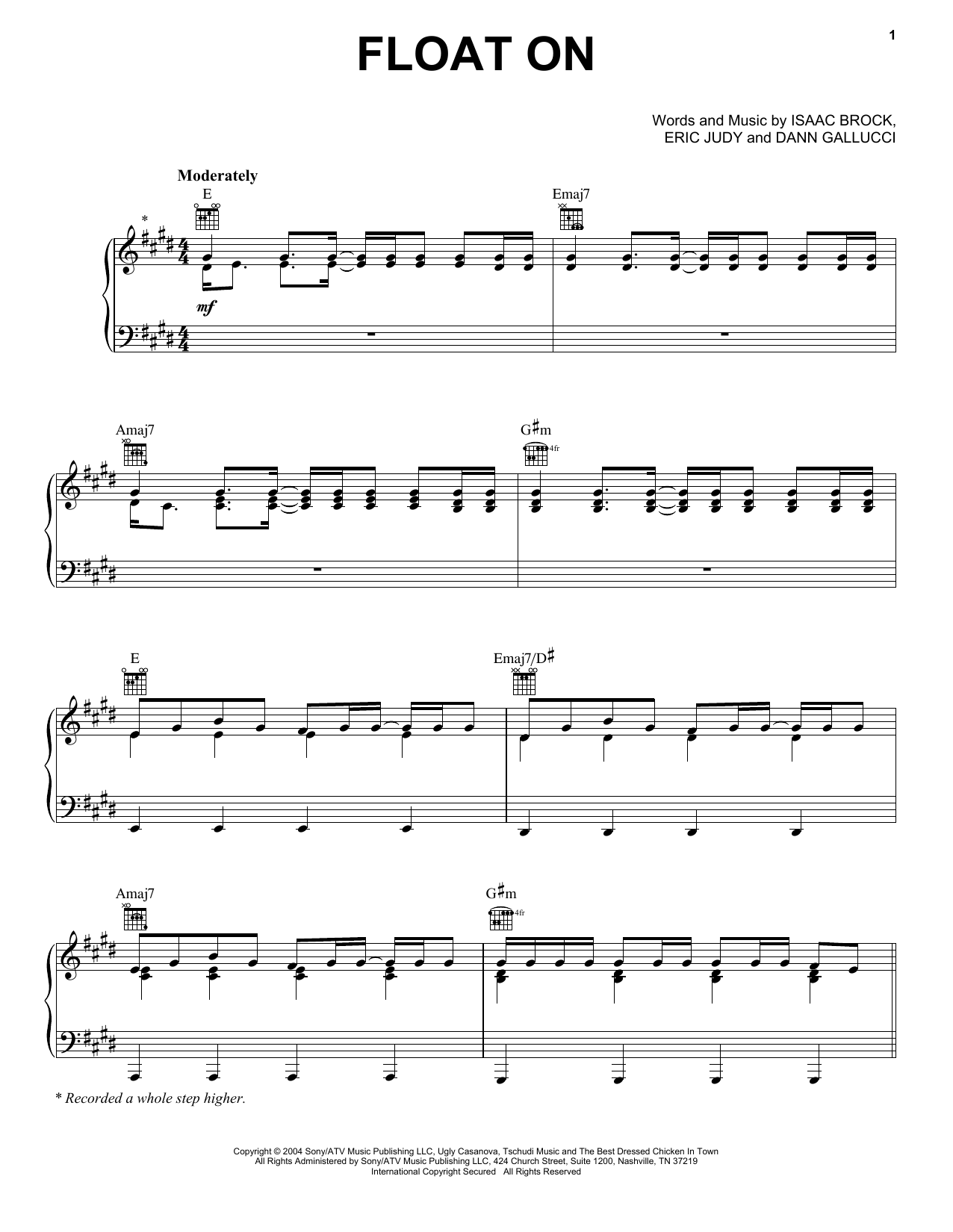 Modest Mouse Float On sheet music notes and chords arranged for Guitar Lead Sheet