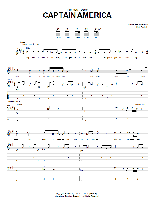 moe. Captain America sheet music notes and chords arranged for Guitar Tab