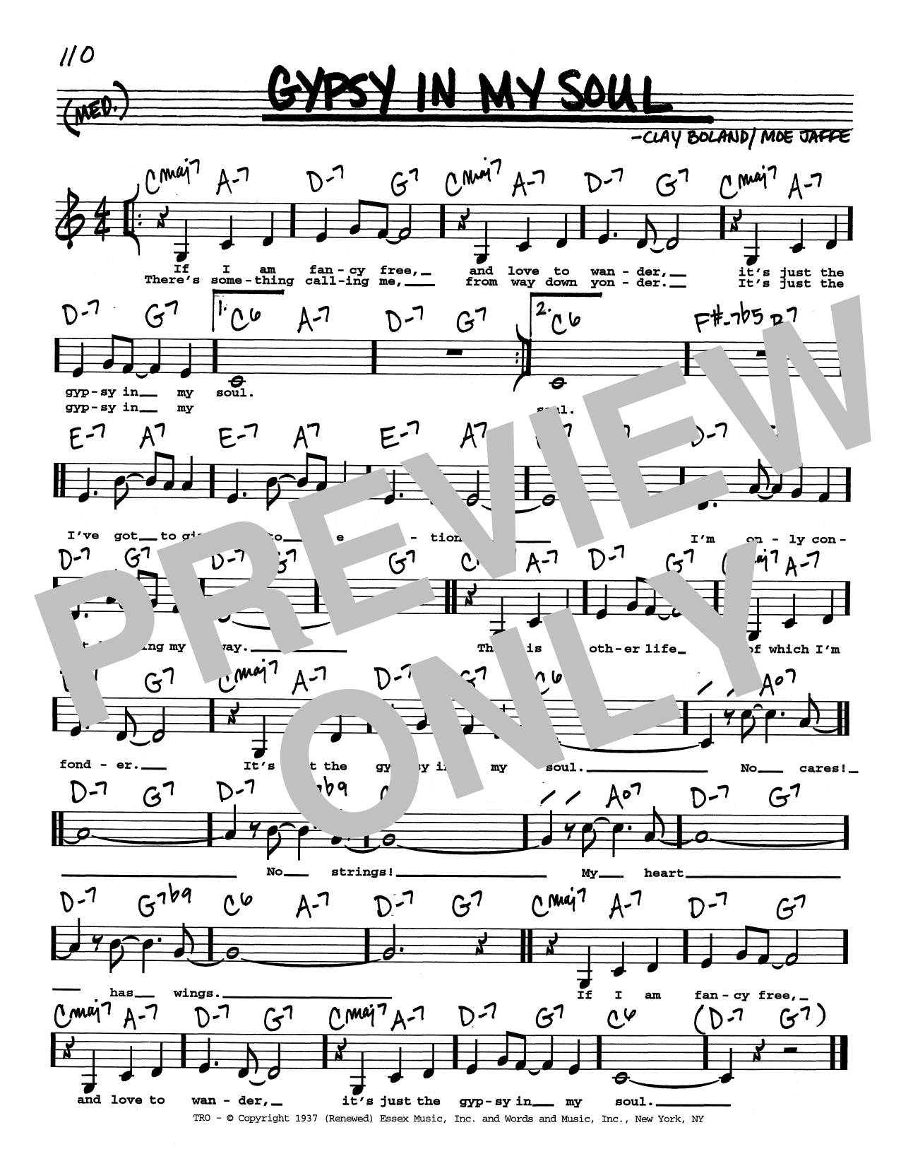 Moe Jaffe Gypsy In My Soul (Low Voice) sheet music notes and chords arranged for Real Book – Melody, Lyrics & Chords