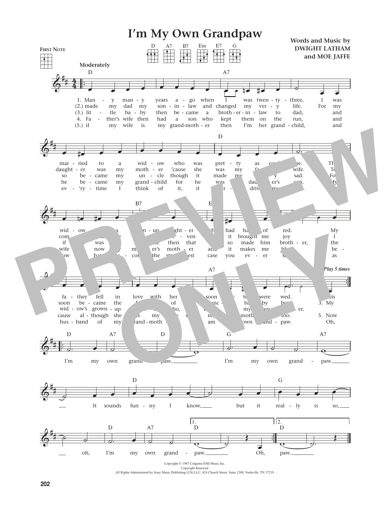 Moe Jaffe I'm My Own Grandpaw (from The Daily Ukulele) (arr. Jim Beloff) sheet music notes and chords arranged for Ukulele