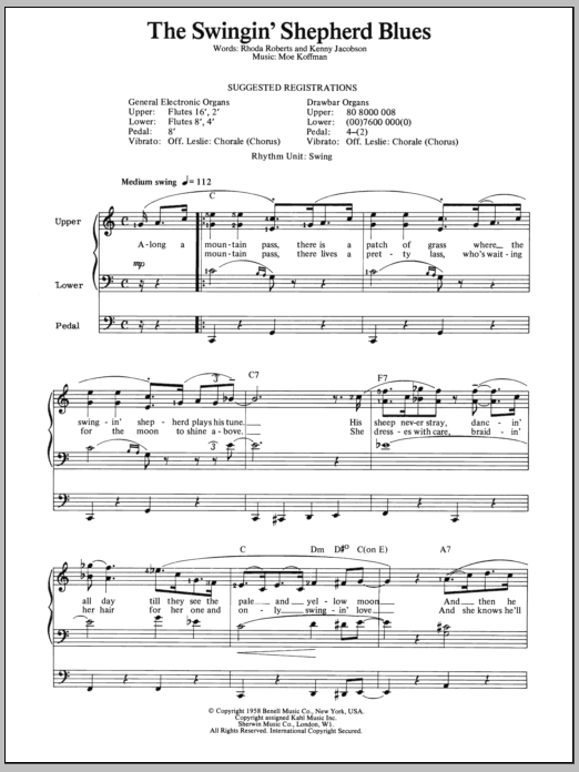 Moe Koffman Swingin' Shepherd Blues sheet music notes and chords arranged for Organ