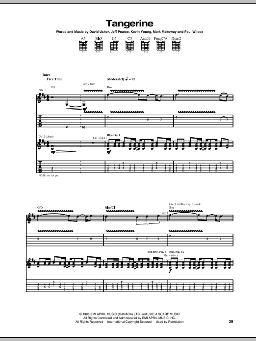 Moist Tangerine sheet music notes and chords arranged for Guitar Tab