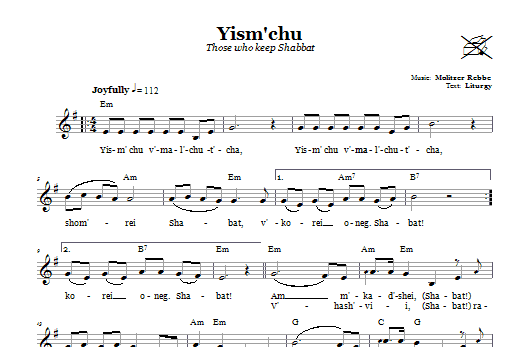 Molitzer Rebbe Yism'chu (Those Who Keep The Sabbath) sheet music notes and chords arranged for Lead Sheet / Fake Book