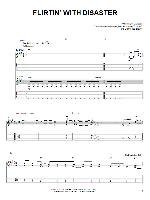 Molly Hatchet Flirtin' With Disaster sheet music notes and chords arranged for Bass Guitar Tab