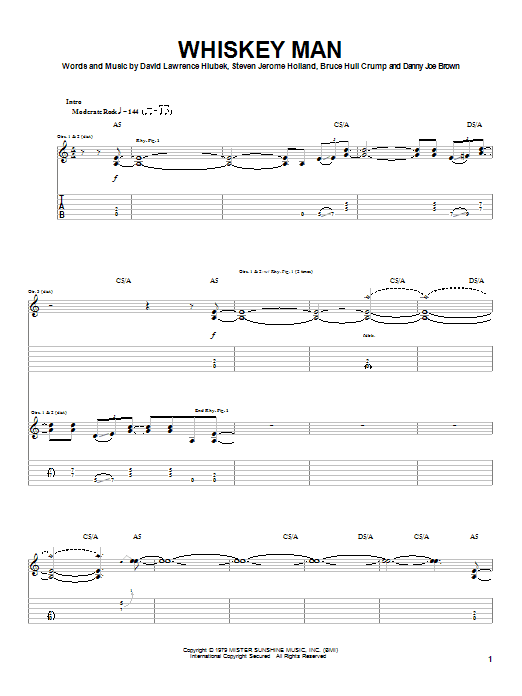 Molly Hatchet Whiskey Man sheet music notes and chords arranged for Guitar Tab