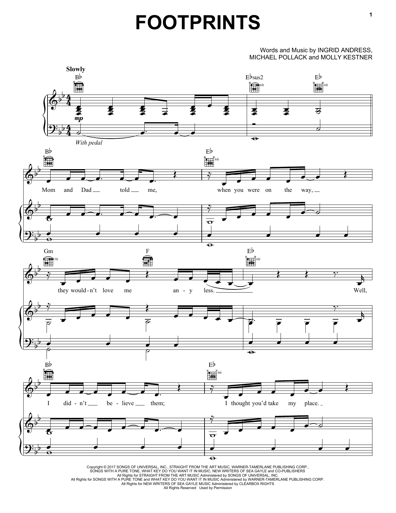 Molly Kate Kestner Footprints sheet music notes and chords arranged for Piano, Vocal & Guitar Chords (Right-Hand Melody)