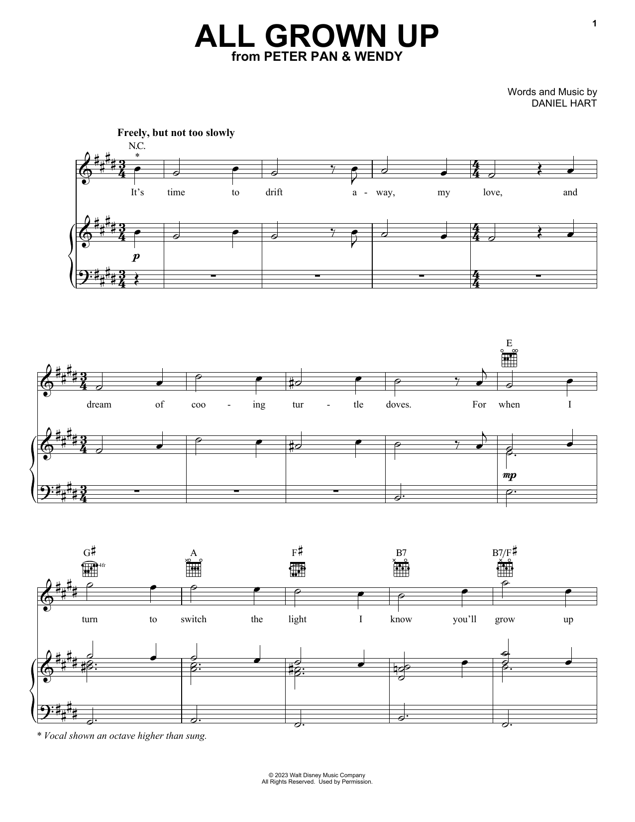 Molly Parker All Grown Up (from Peter Pan & Wendy) sheet music notes and chords arranged for Piano, Vocal & Guitar Chords (Right-Hand Melody)