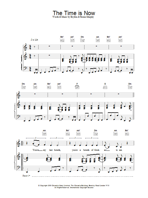 Moloko The Time Is Now sheet music notes and chords arranged for Piano, Vocal & Guitar Chords