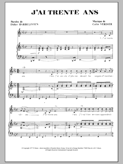 Mon Capitaine J'ai Trente Ans sheet music notes and chords arranged for Piano & Vocal