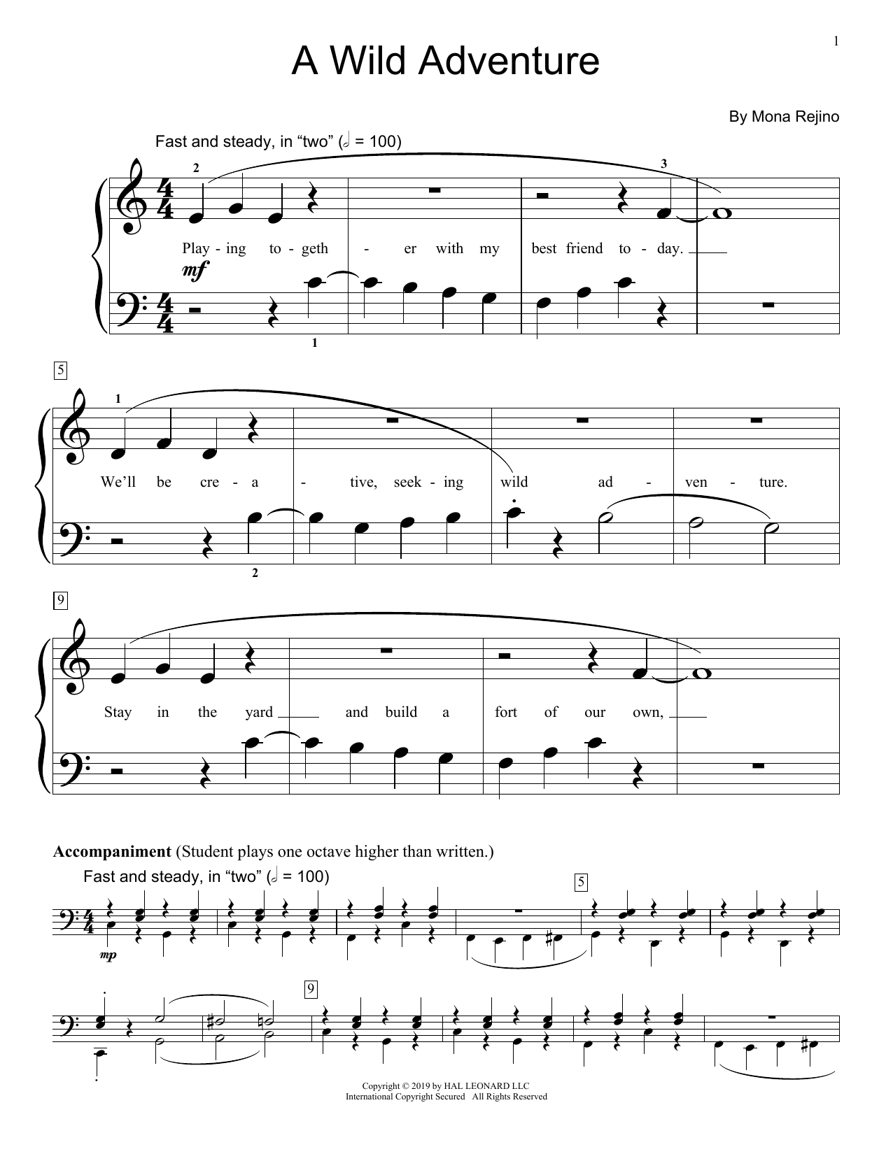 Mona Rejino A Wild Adventure sheet music notes and chords arranged for Educational Piano
