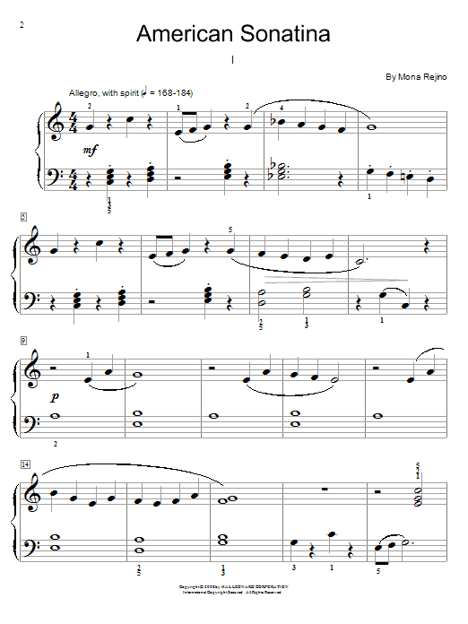 Mona Rejino American Sonatina sheet music notes and chords arranged for Educational Piano