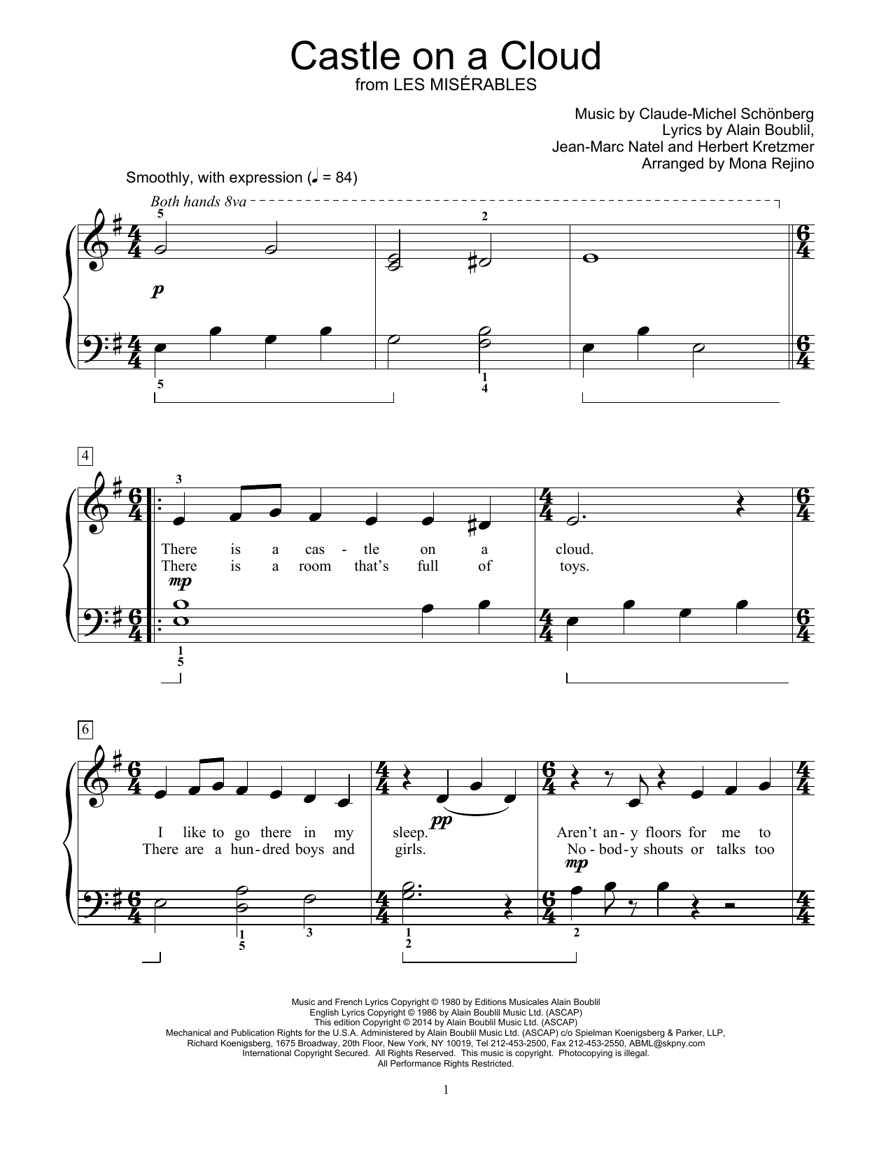 Mona Rejino Castle On A Cloud sheet music notes and chords arranged for Educational Piano