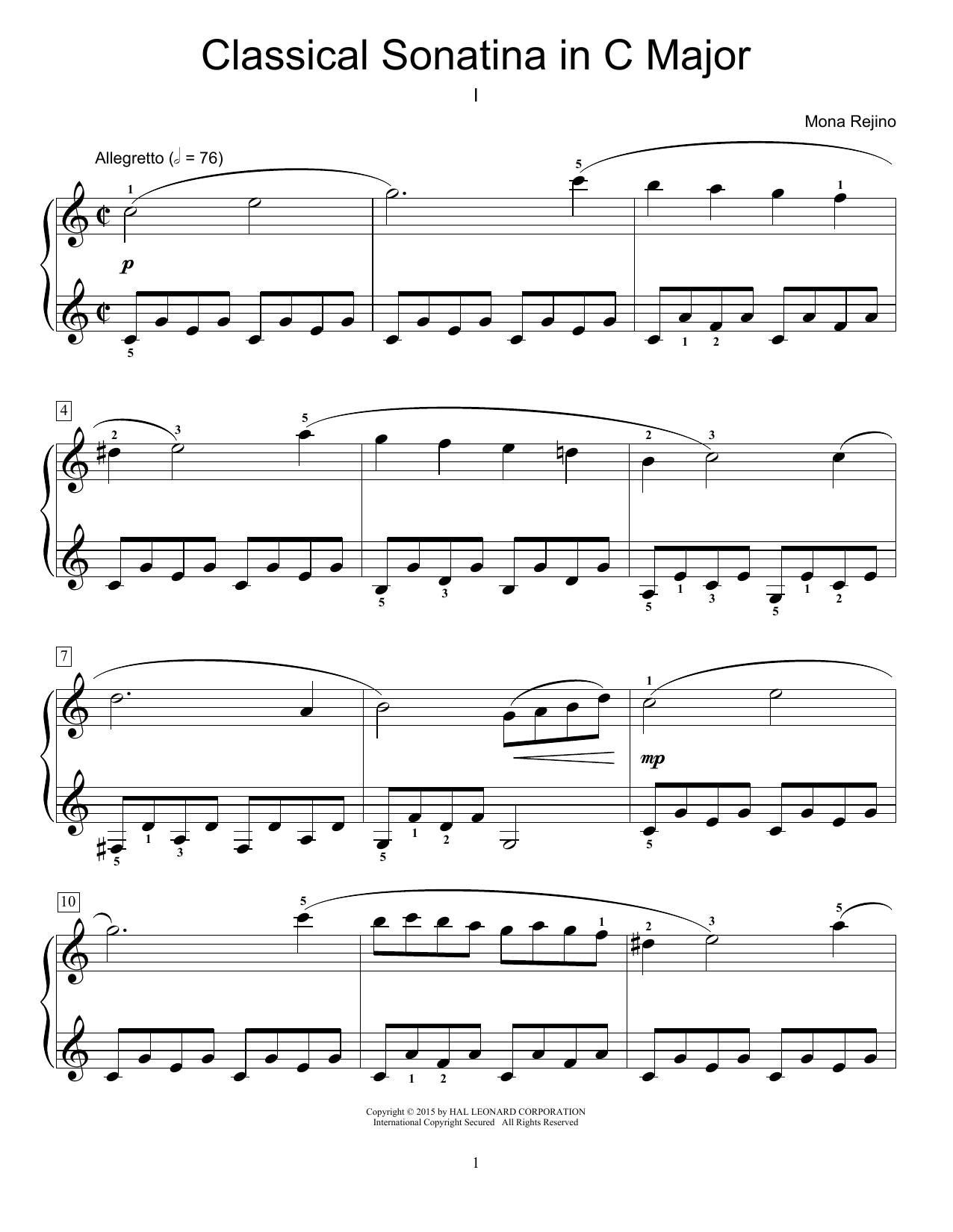 Mona Rejino Classical Sonatina In C Major sheet music notes and chords arranged for Educational Piano
