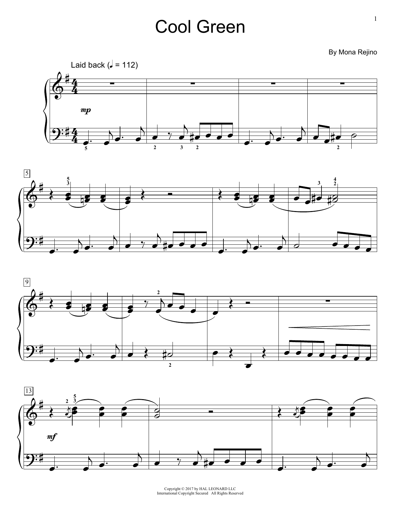Mona Rejino Cool Green sheet music notes and chords arranged for Educational Piano