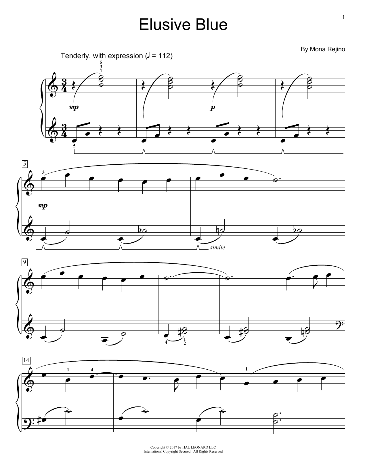 Mona Rejino Elusive Blue sheet music notes and chords arranged for Educational Piano