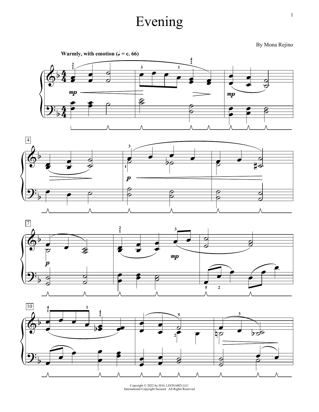 Mona Rejino Evening sheet music notes and chords arranged for Educational Piano